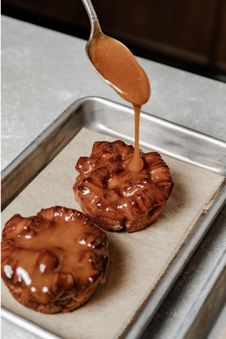 Cajeta drizzled over Santa Canela kouign amann